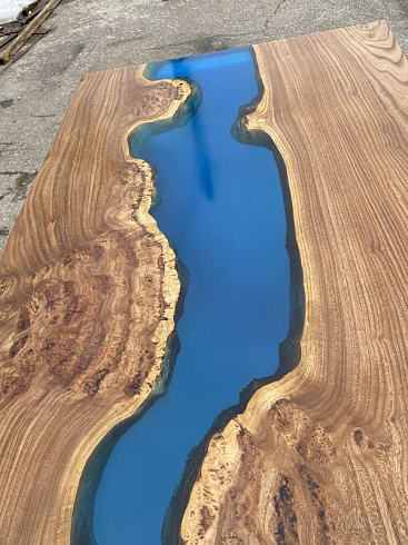Стол из слэба карагача с синей «рекой», фото 4